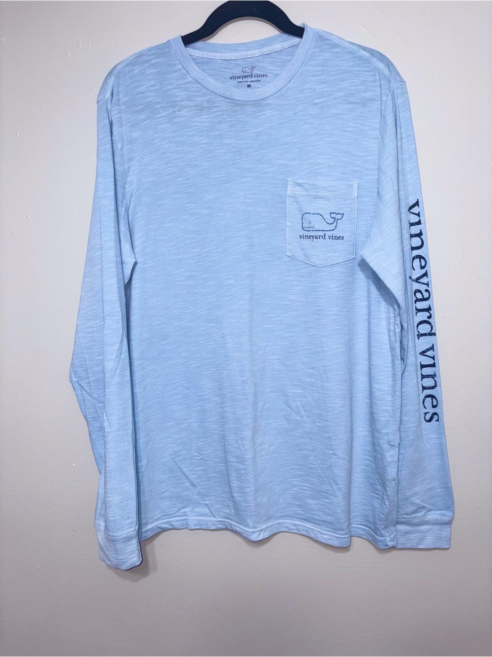 Vineyard Vines Pale Blue Long-Sleeve Pocket Tee with Sleeve Logo